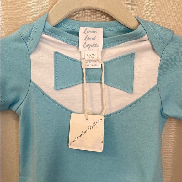 Lemon Loves Layette Charming Blue Romper with Bow Accent - Picture 2 of 5